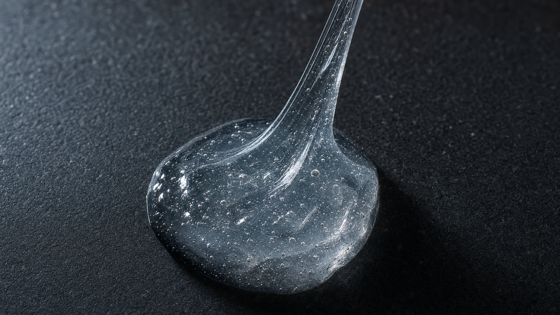A lightweight gel texture, caught mid-stretch