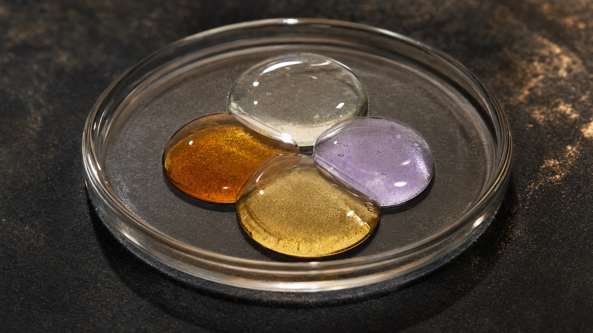 Four active ingredients, layered in one glass dish
