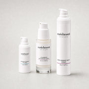 Ceramide Cushioning Eye Cream, Elderberry Antioxidant Serum and Shea Marine Night Cream standing together in a row, smallest to tallest