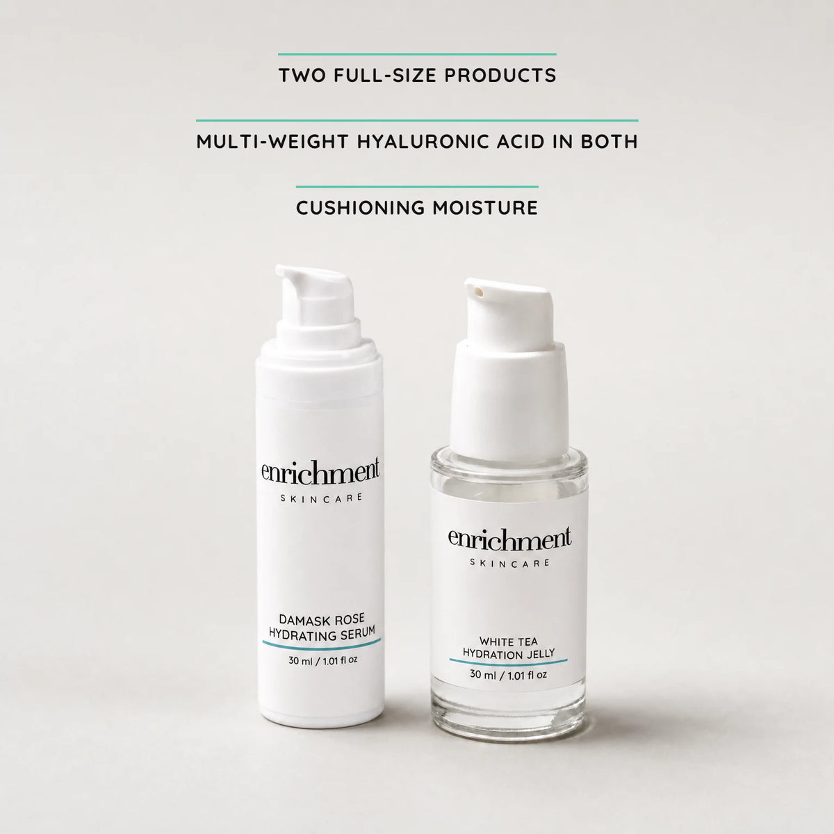 The Hydration Duo: two full-size products, hyaluronic acid in both, cushioning moisture
