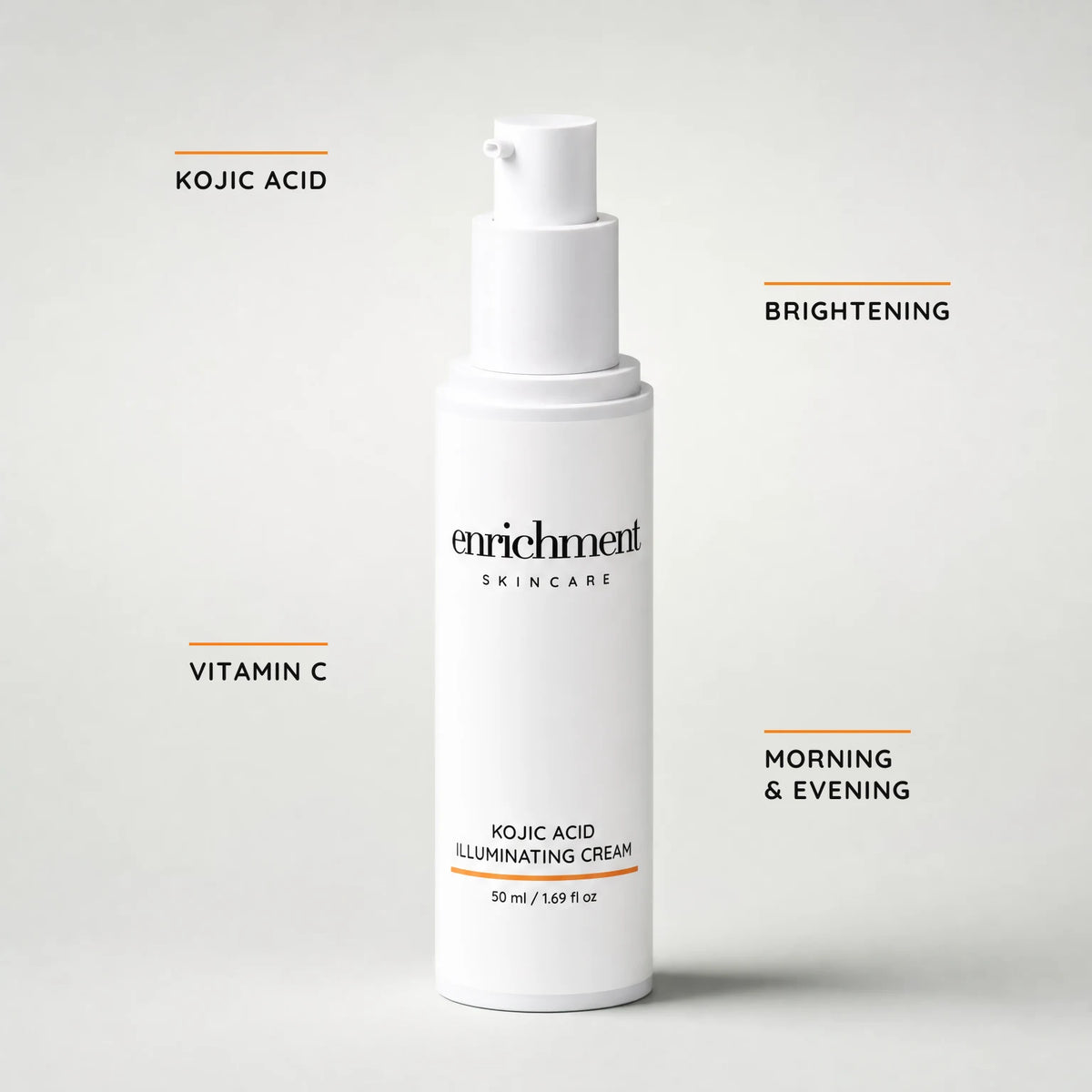 Kojic Acid Illuminating Cream claims hero – Kojic Acid, Vitamin C, Brightening, Morning & Evening
