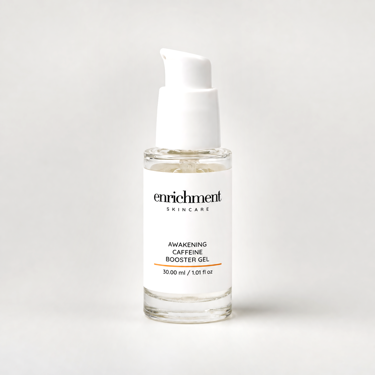 Awakening Caffeine Booster Gel bottle with the enrichment SKINCARE wordmark and 30 ml / 1.01 fl oz volume line