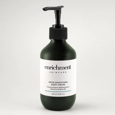 Satin Smoothing Body Cream in a green bottle - product shot