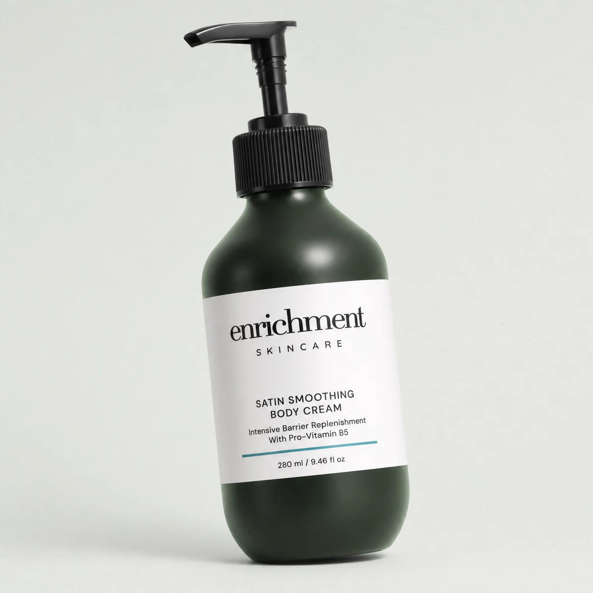Satin Smoothing Body Cream in a green bottle - packaging close-up