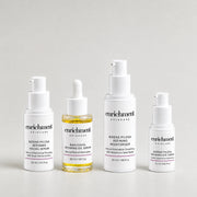 Four Enrichment Skincare products in a row: Bidens Pilosa Refining Facial Serum, Bakuchiol Refining Oil Serum, Bidens Pilosa Refining Moisturiser and Bidens Pilosa Refining Eye Serum